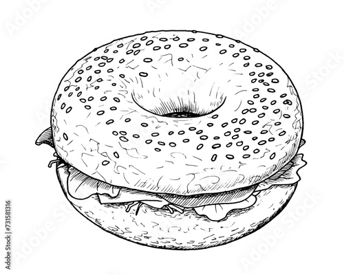 Drawing of bagel - hand sketch of food