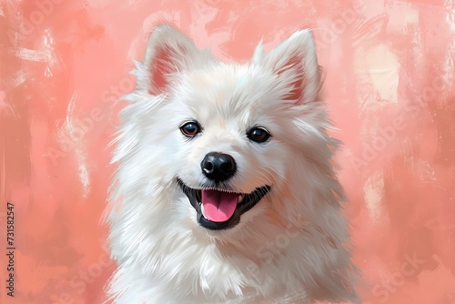 American Eskimo Dog Happy face on the pink background