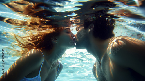 Ocean Embrace Underwater Kiss Capturing Love's Essence