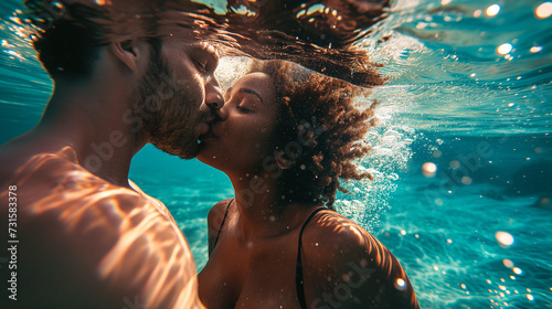 Underwater Whispers Romantic Kiss Between a Young Pair