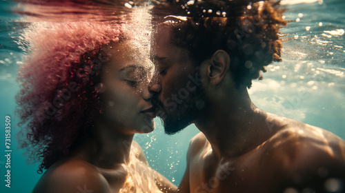 Undersea Intimacy Young Couple Sharing an Affectionate Kiss