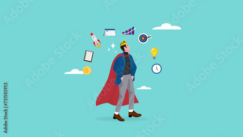 multitalented worker, multiple project management concept illustration, juggle multiple project concept, professional businessman manage multiple project at the some time vector illustration