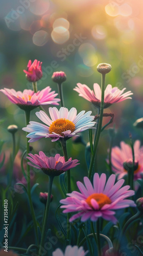 A Field Filled With Pink and White Flowers