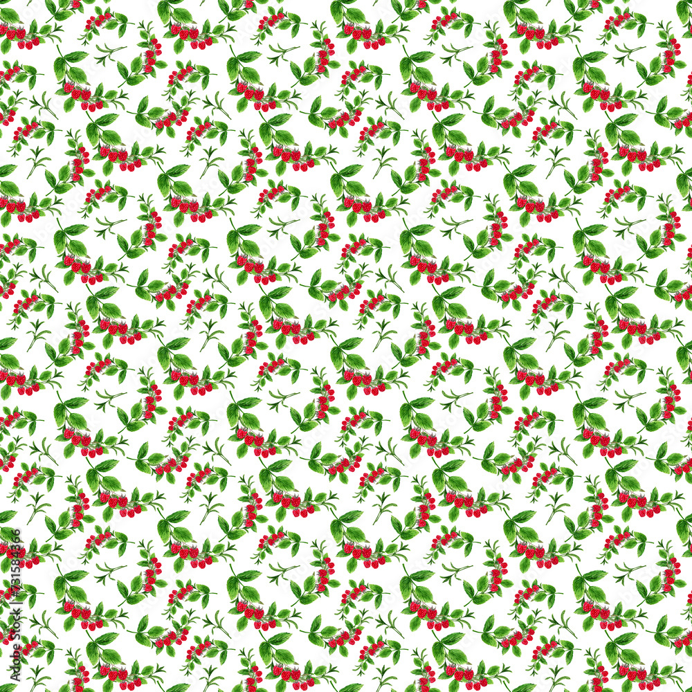 Watercolor seamless pattern with twigs, fruits and leaves of blackberries and raspberries Watercolor seamless pattern with twigs, fruits and leaves of blackberries and raspberries
