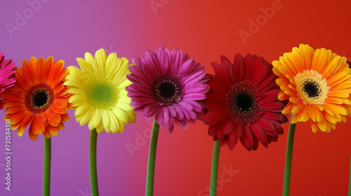 A Row of Colorful Gerberia Flowers in Front