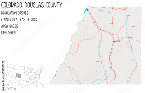Large and detailed map of Douglas County in Colorado, USA. photo