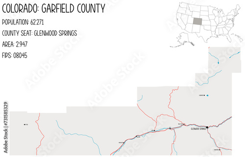 Large and detailed map of Garfield County in Colorado, USA.