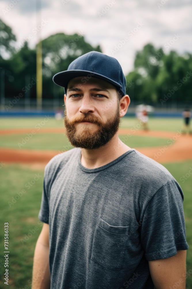 portrait of a man standing on the field during baseball practice