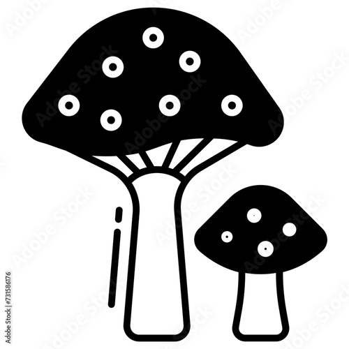 Edible mushroom glyph and line vector illustration