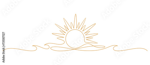 Sun with Waves in a Line art style. Element Summer Vector