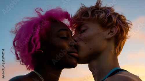 Tender Connection Intimate Portrait of a Young Couple's Romantic Kiss