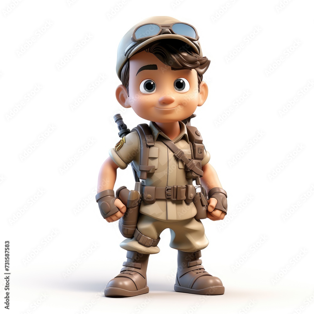 3D Animated Soldier Character on White Background 3D Animated Soldier Character on White Background