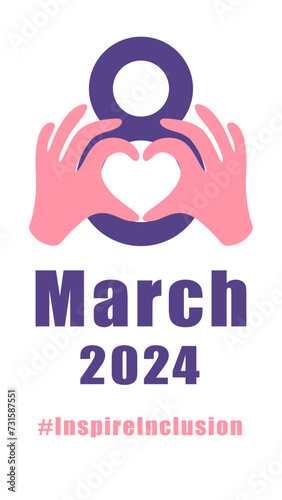 International womens day concept poster. Inspire Inclusion woman illustration background. 2024 women's day campaign theme - InspireInclusion