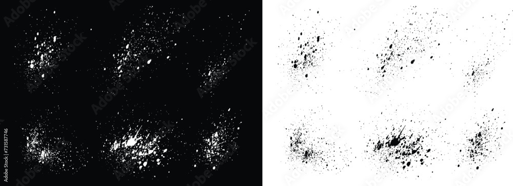 Set of dripping vector grunge splatter black and white brush stroke blood splash background. black and white grunge vector set of blood splash illustration brush line set
