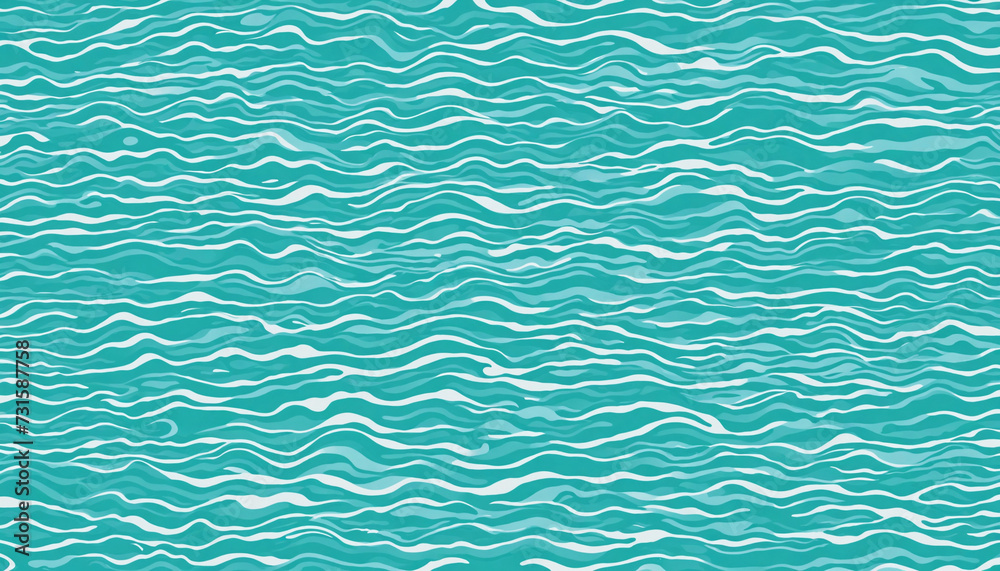 Quiet clear water surface seamless pattern illustration. Modern flat cartoon background design of beach or pool with tranquil turquoise ripples. Summer vacation backdrop.	
