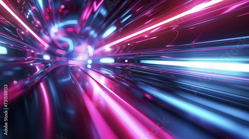 3d render, abstract background with glowing pink blue neon lines 