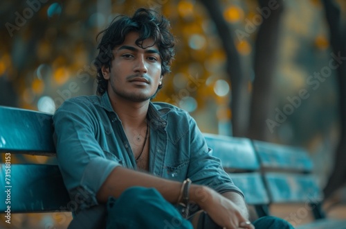 young man sitting on a bench
