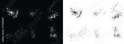 Collection of realistic ink brush stroke black and white bloody splatter isolated background. Blood splatter set of black and white grunge texture brush stroke background set
