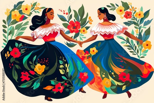 beautiful colombian folk dance illustration 