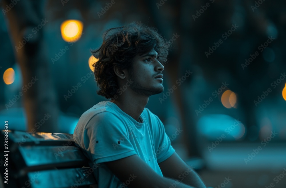 young man sitting on a bench