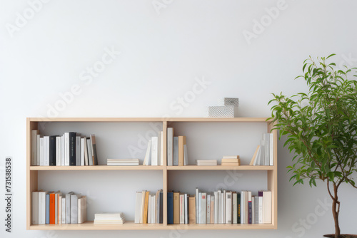  An uncluttered bookshelf with a small selection of books arranged neatly, exemplifying a minimalist lifestyle