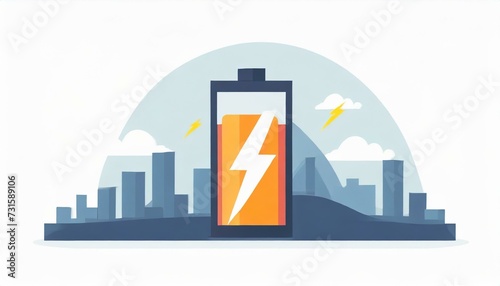 Battery Charging - Visualization of Energy being Stored - Flat Design - Concept of Renewable Energy