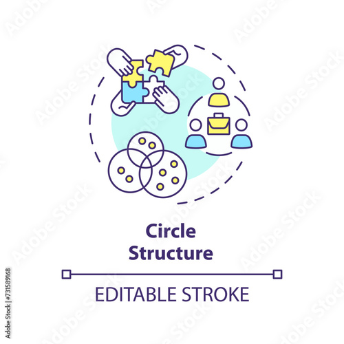 Circle structure multi color concept icon. Self-organizing circles with clear purpose. Cooperation. Round shape line illustration. Abstract idea. Graphic design. Easy to use in promotional material