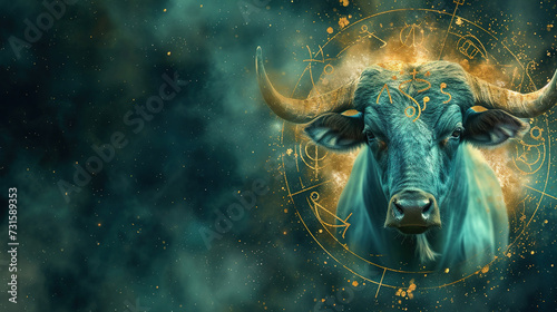 Image of a Zodiac taurus background, with empty copy space 