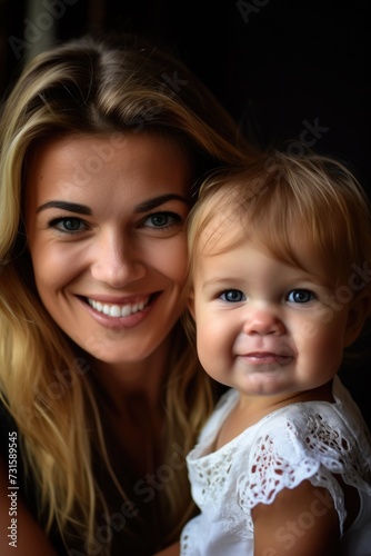 mother and toddler daughter smiling at the camera