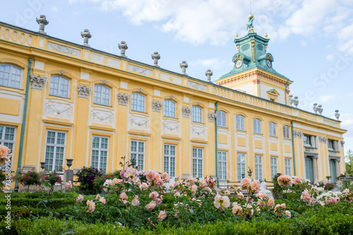 The royal Wilanow Palace in Warsaw, Poland. View of a gardens and facade. photo
