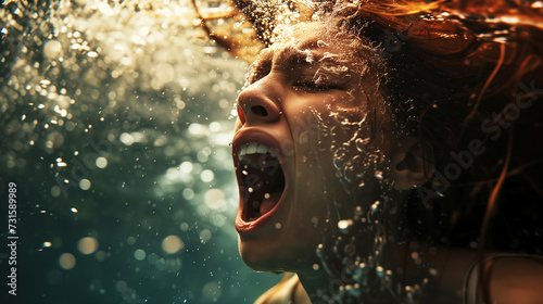 Submerged Scream Distressed Person with Eyes Closed in Drowning Agony