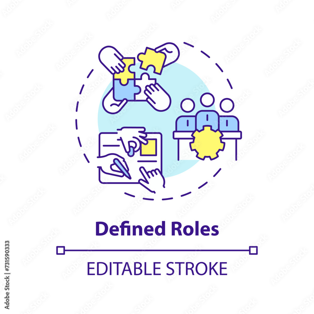 Fototapeta premium Defined roles multi color concept icon. Responsibilities for each positions. Expecting from employees. Round shape line illustration. Abstract idea. Graphic design. Easy to use in promotional material