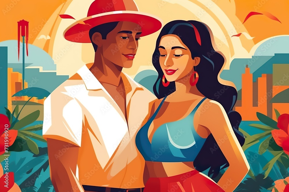 colorful illustration of colombian couple colorful illustration of colombian couple