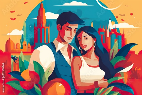 colorful illustration of colombian couple  photo