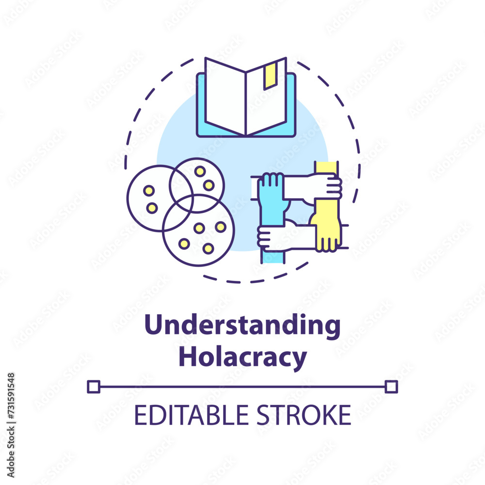 Understanding holacracy multi color concept icon. Analysis of information on decentralized management. Round shape line illustration. Abstract idea. Graphic design. Easy to use in promotional material