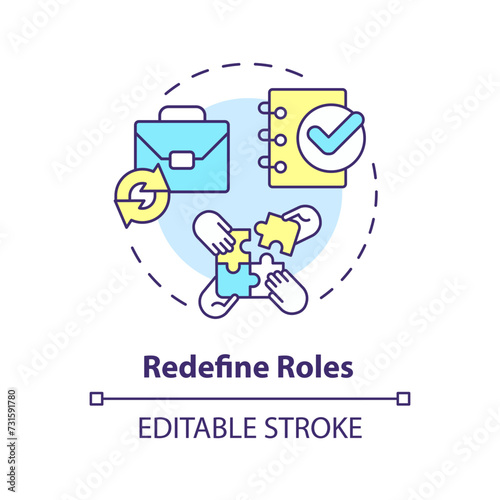 Redefine roles multi color concept icon. Defining responsibilities within organization. Round shape line illustration. Abstract idea. Graphic design. Easy to use in promotional material