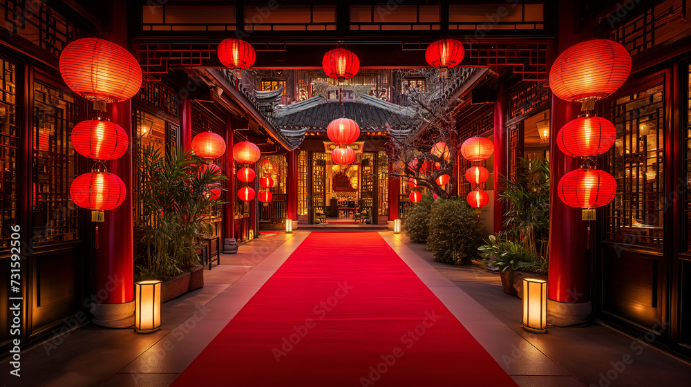 Vibrant Celebration: Real Scene Photography of Chinese Indoor Restaurant During Spring Festival