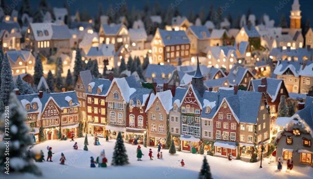 cute snowy Christmas town illustration