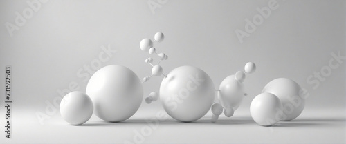 3d render. Abstract background, simple molecule shapes. Modern minimalist wallpaper. Light and shadow