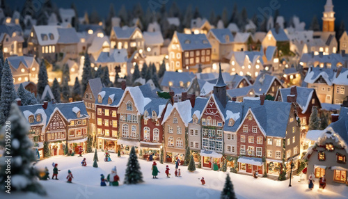 cute snowy Christmas town illustration