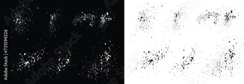 Collection of halloween bloody splatter and black and white vector splash paintbrush spot bleeding text box. Black and white blood splatter set of different splash brush stroke paint background