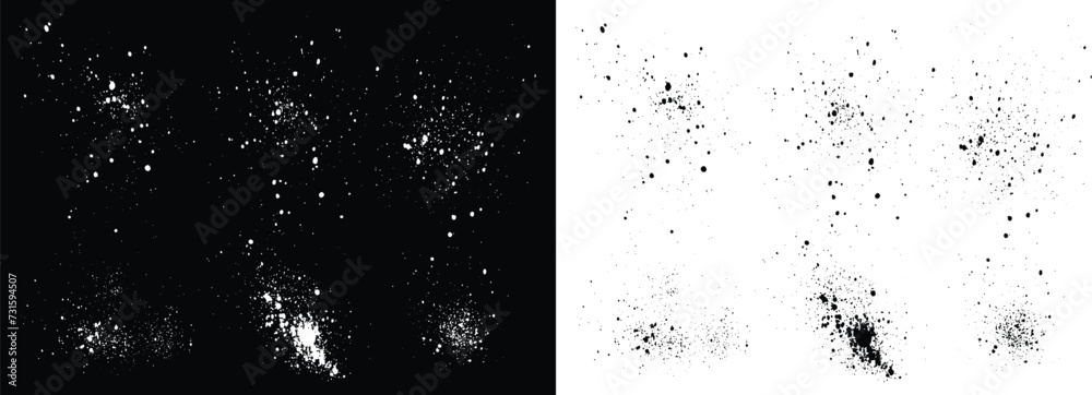 Vector set of black and white blood texture illustrations blot painted art grunge brush stroke illustration set. Various black and white blood paint grunge texture brush spot splatter vector set
