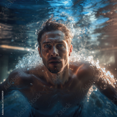 Underwater portrait of man at swimming pool © Ruslan Gilmanshin