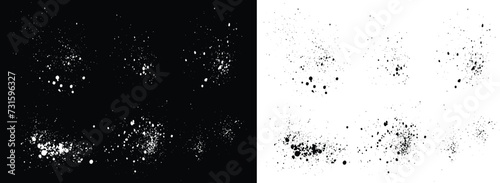 Bloodstain set of paint brush stroke drip splatter and black and white vector grunge template background set. Ink grunge blood vector brush stroke black and white paint splatter blots background set
