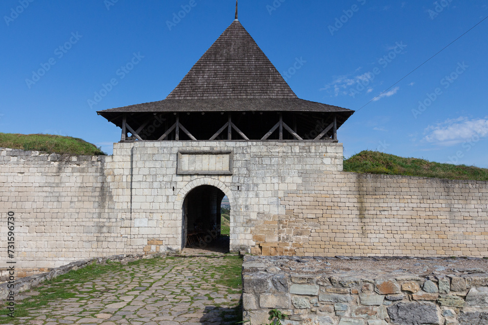 Entrance gates to the historic Khotyn Fortress. Ukraine