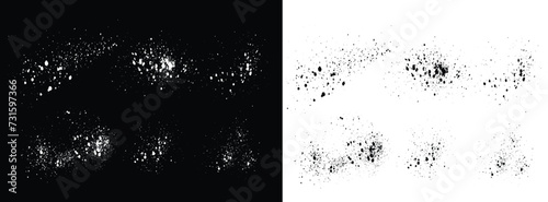Realistic black and white vector grungy brush stroke blood splatter background set. Set of black and white paint ink brush stroke bleeding vector background