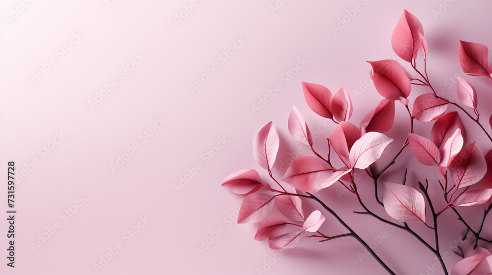 Abstract minimal pink background with pink plant leaves. - obrazy, fototapety, plakaty 