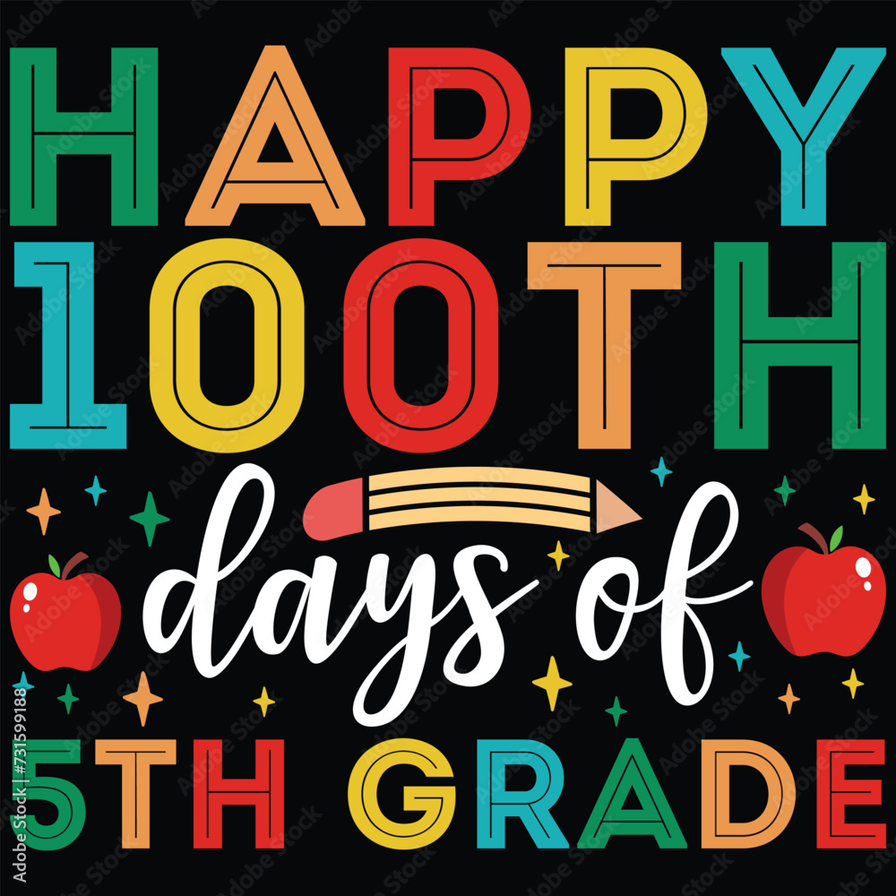 Happy 100th Days Of 5th Grade Retro Gift T-shirt Design 100th Days Of School