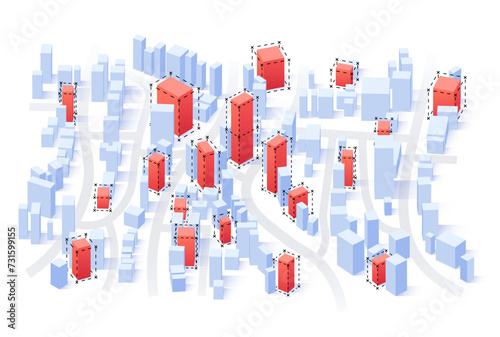 Residential house reconstruction, city renovation. Old buildings modernization, building up service, construction modernization solutions concept. Vector illustration isolated on white