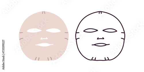 Hand-drawn face mask, beauty cosmetic element, self care. Illustration for beauty salon, cosmetic store. Colored flat and black doodle style.